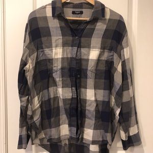 Madewell high/low flannel - blue/grey/white check